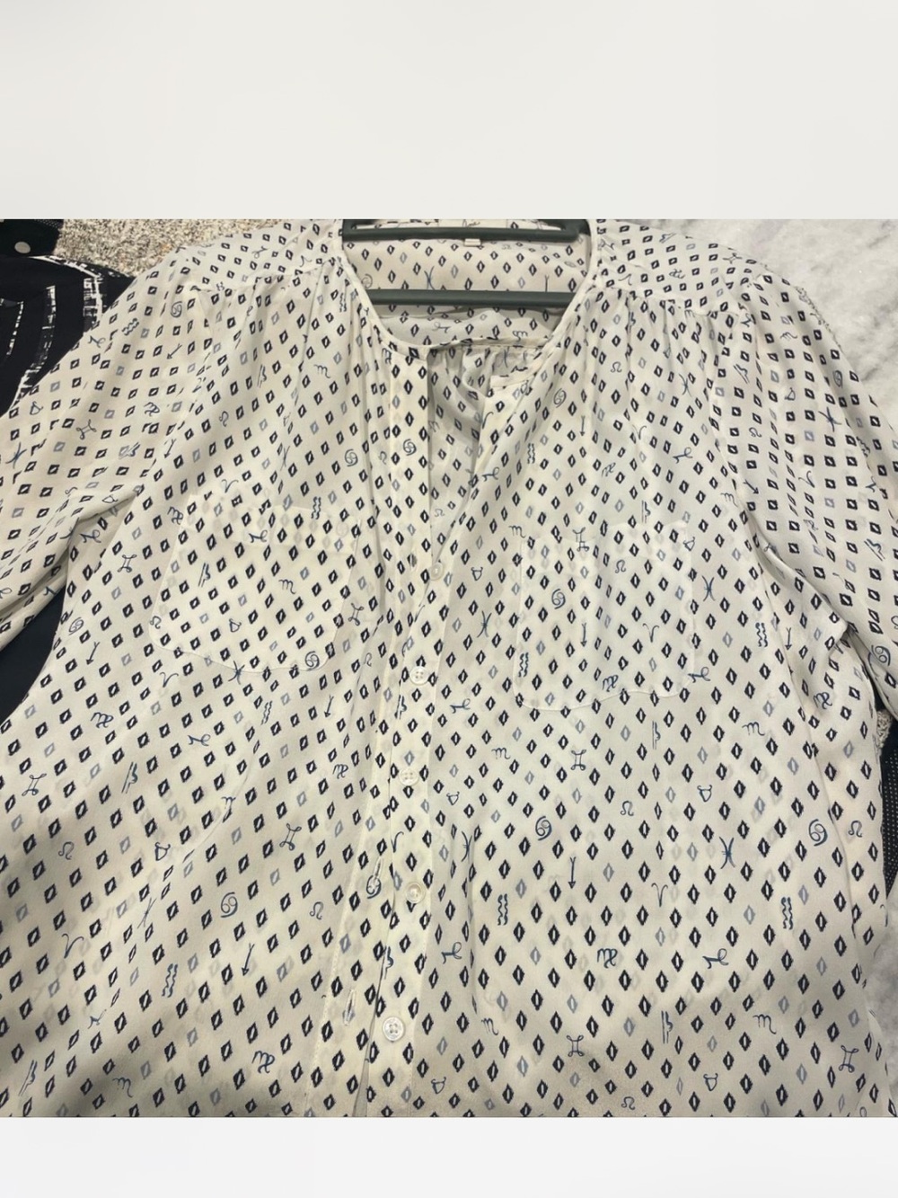 Joie Cream Blouse with Navy Diamond Print